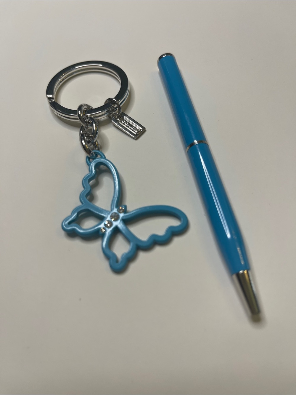Coach Blue Butterfly Keychain Charm and Coach Pen